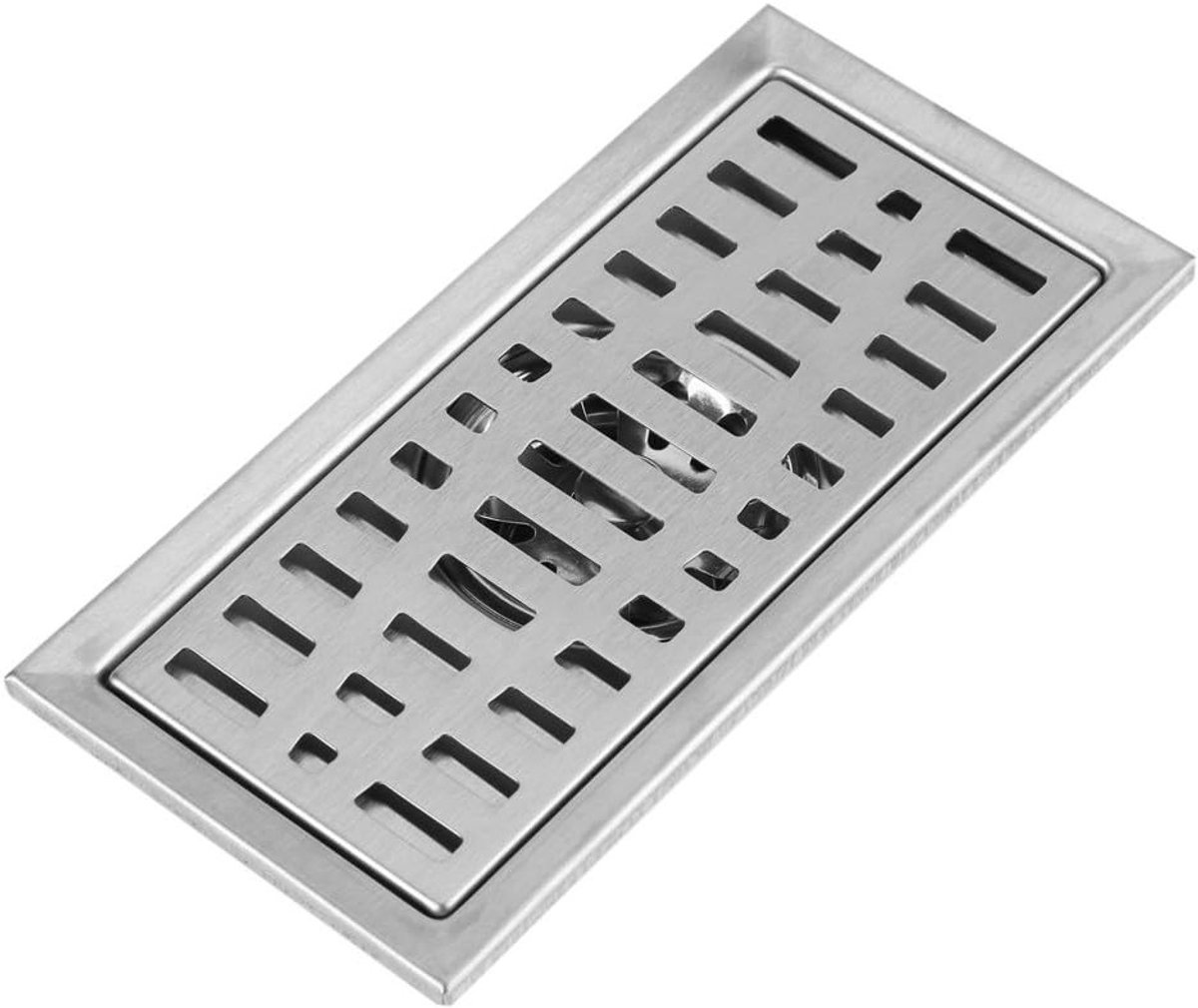 Rechthoekige afvoerput voor douche en keuken van roestvrij staal, 20x10cm, waterafvoer en vuilafvoer