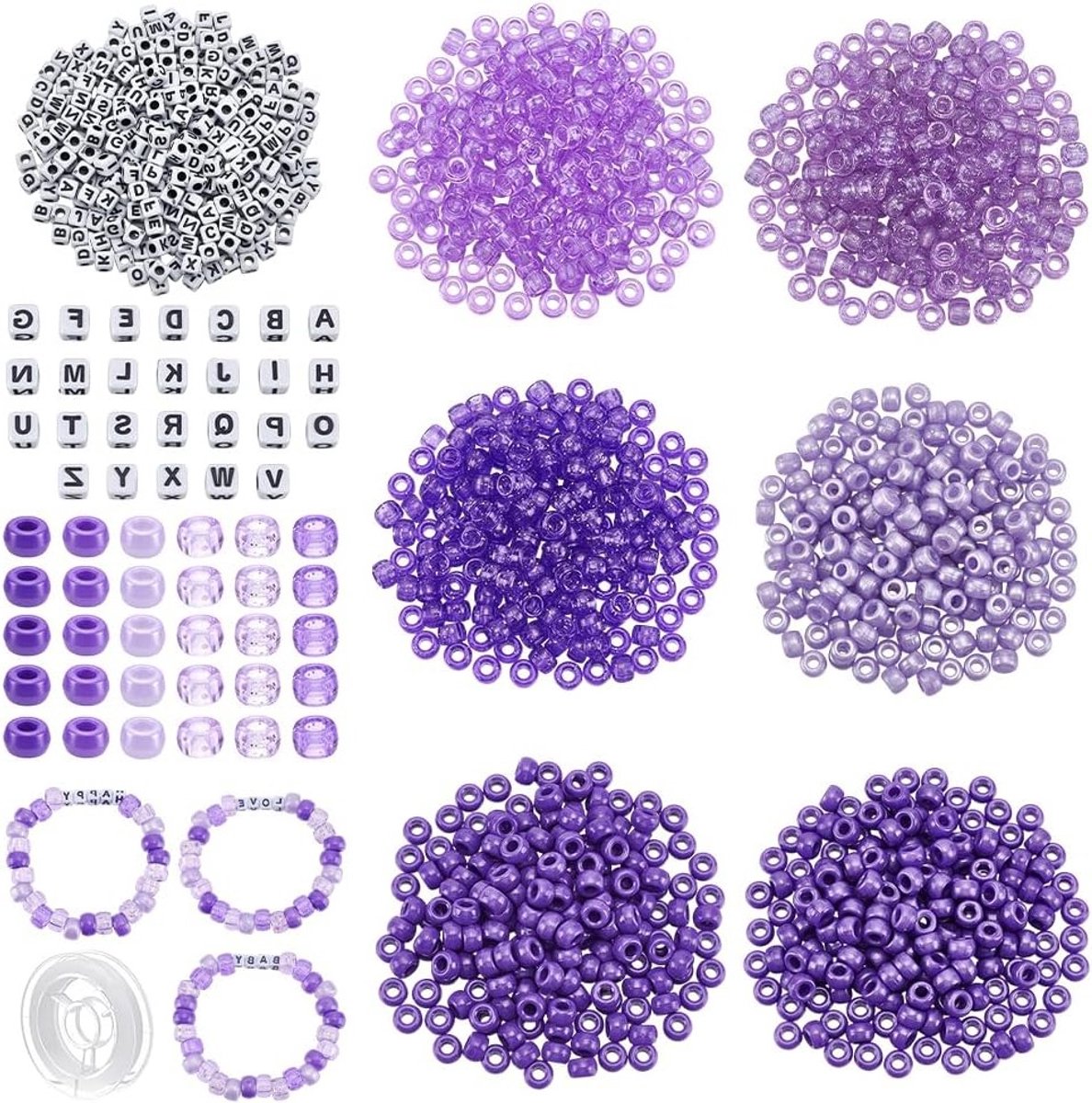 1260 Stuks Pony Beads voor Armband Maken - Vriendschapsarmbanden Set met Letter Beads en Elastisch Draad voor Armbanden, Kettingen en Sleutelhangers DIY