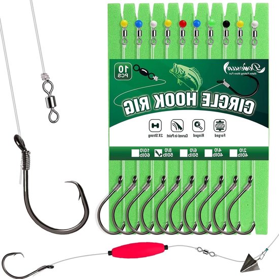 Circle Hooks Rigs - Vissen Haken Set - Vissen Vangen - Handmatig Geknoopt - 10 Stuks - Zwart