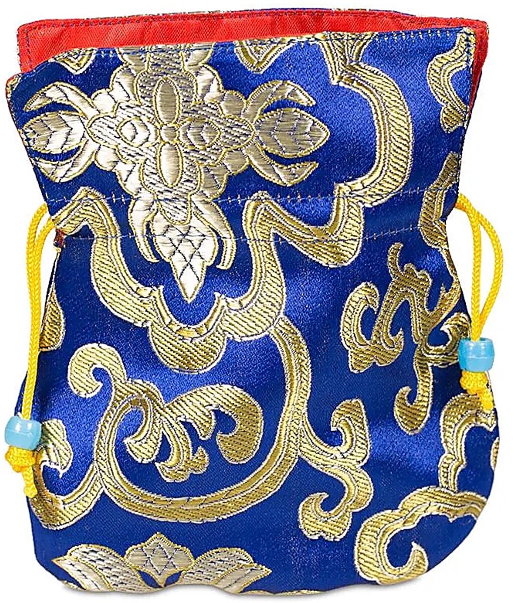 Brokaattasje blauw gevoerd met rood