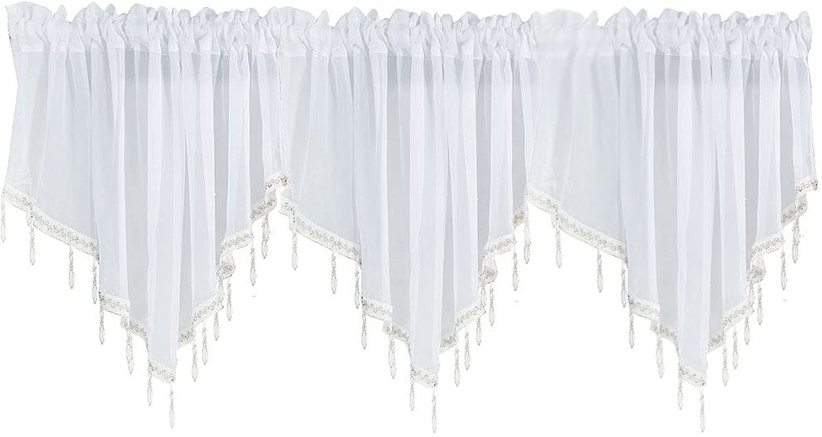 SPHProducts - Gordijn - Kralen staaf - Wit gemalen textuur - 130 x 60 cm - Pure voile - Privacy verbeterend - Geschikt voor slaapkamer