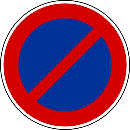 Panneau d'interdiction de stationnement : cercle bleu barré d'une bande rouge, entouré d'un bord rouge.