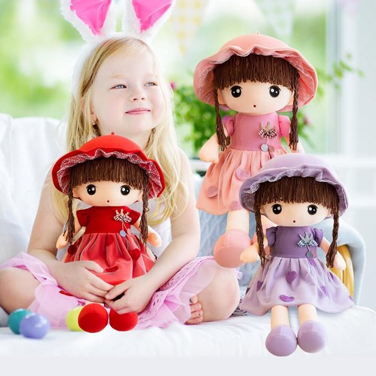 Knuffelpop Meisjes - Zachte Stoffen Pop - Kinderspeelgoed - Met Rok en Hoed - 60 cm - Roze — afbeelding 5