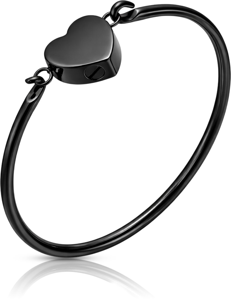 Akerz Zwarte As Armband Hartje – Mini Urn Armband – Herinneringssieraad – RVS – Inclusief Vulsetje