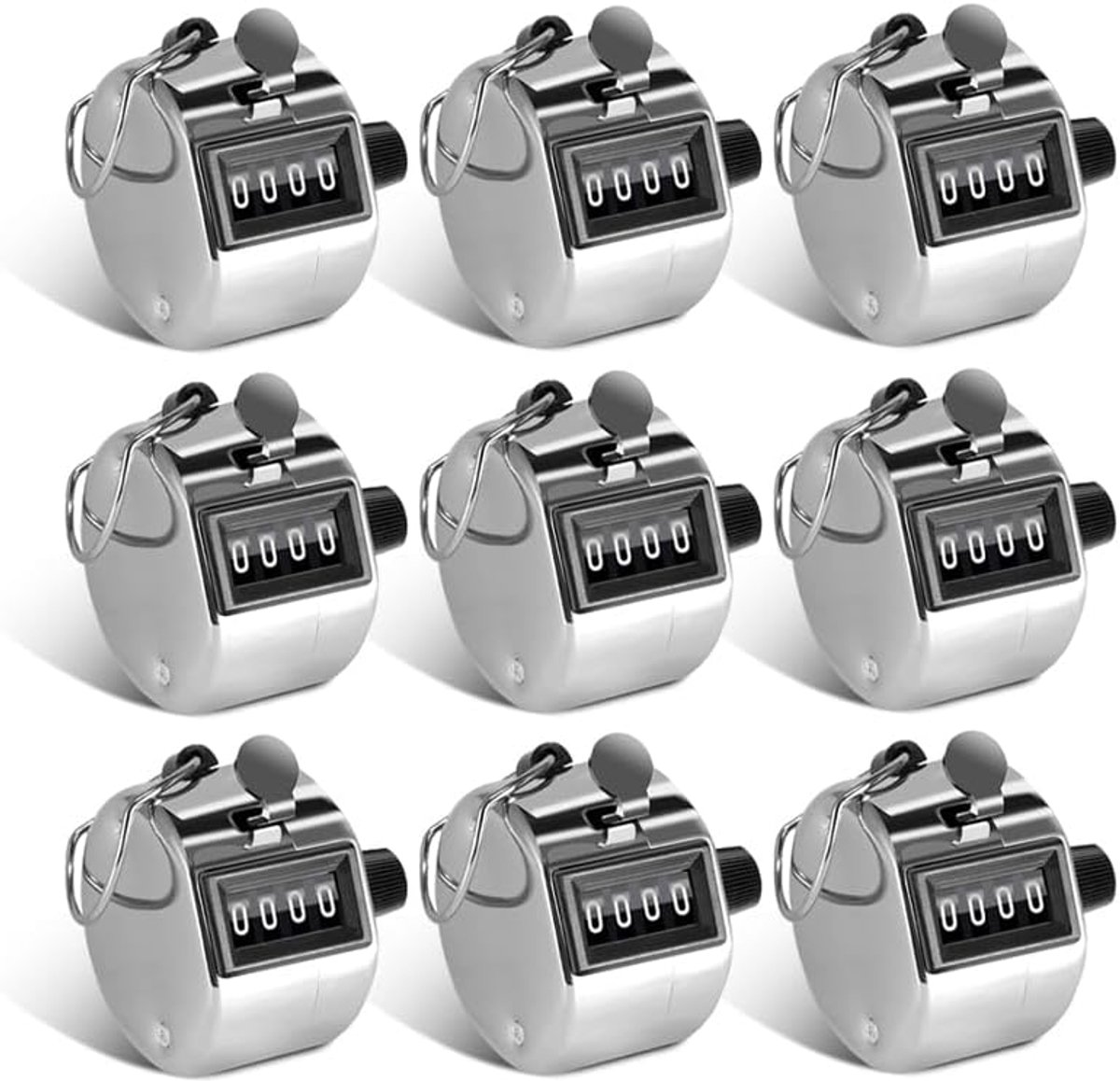 9pcs Hand Counters - Metal Clicker Counter - Mechanische Handtelling - Voor Coaching - Golf - School - Stadion - Breien - Vissen - Zilver