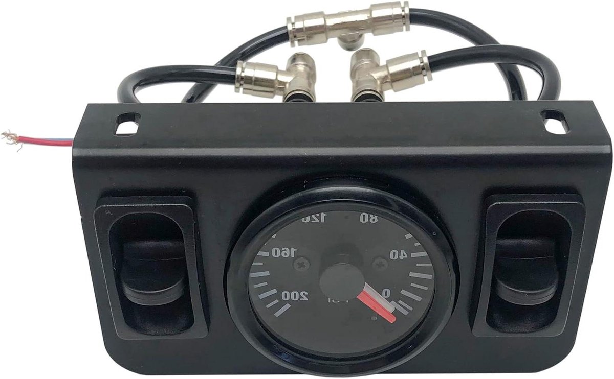 Luchtvering Dubbele Naald Meter - Luchtregelaar Gauge - Rijhoogte Instellen - Paneelmontage met Ventiel - 200 psi - Zwart