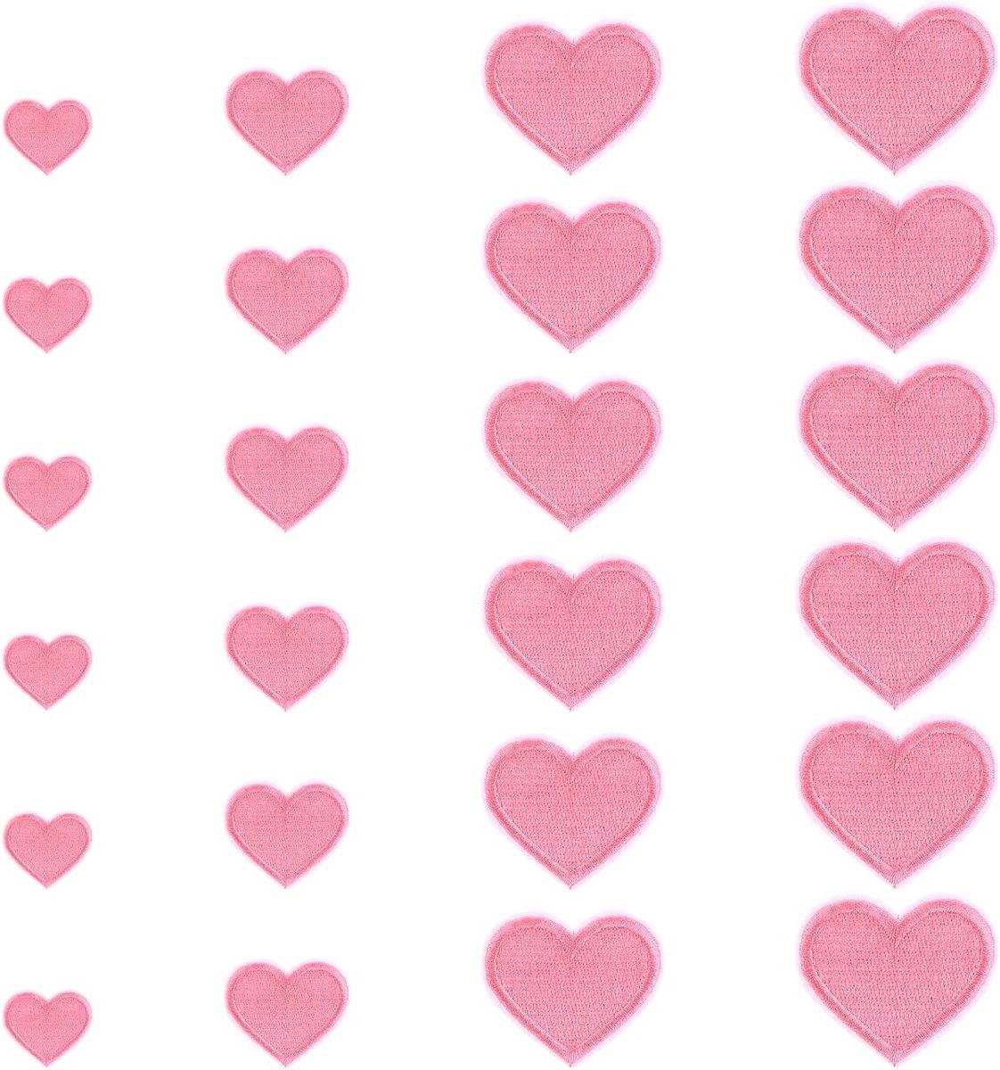 Set van 24 Hart Patches in 4 Maten - Strijkapplicaties voor Kleding, Valentijns Hartvormige Patches en Mini Hart Naai Patches voor Jassen en Rugzakken