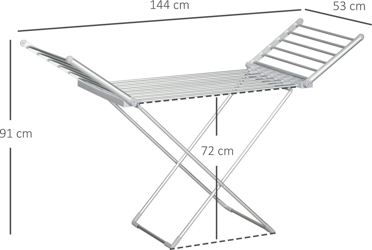Killogood Elektrische verwarmde handdoekradiator met opvouwbare vleugels - ruimtebesparend - aluminiumlegering - 144x53x91cm - zilver
