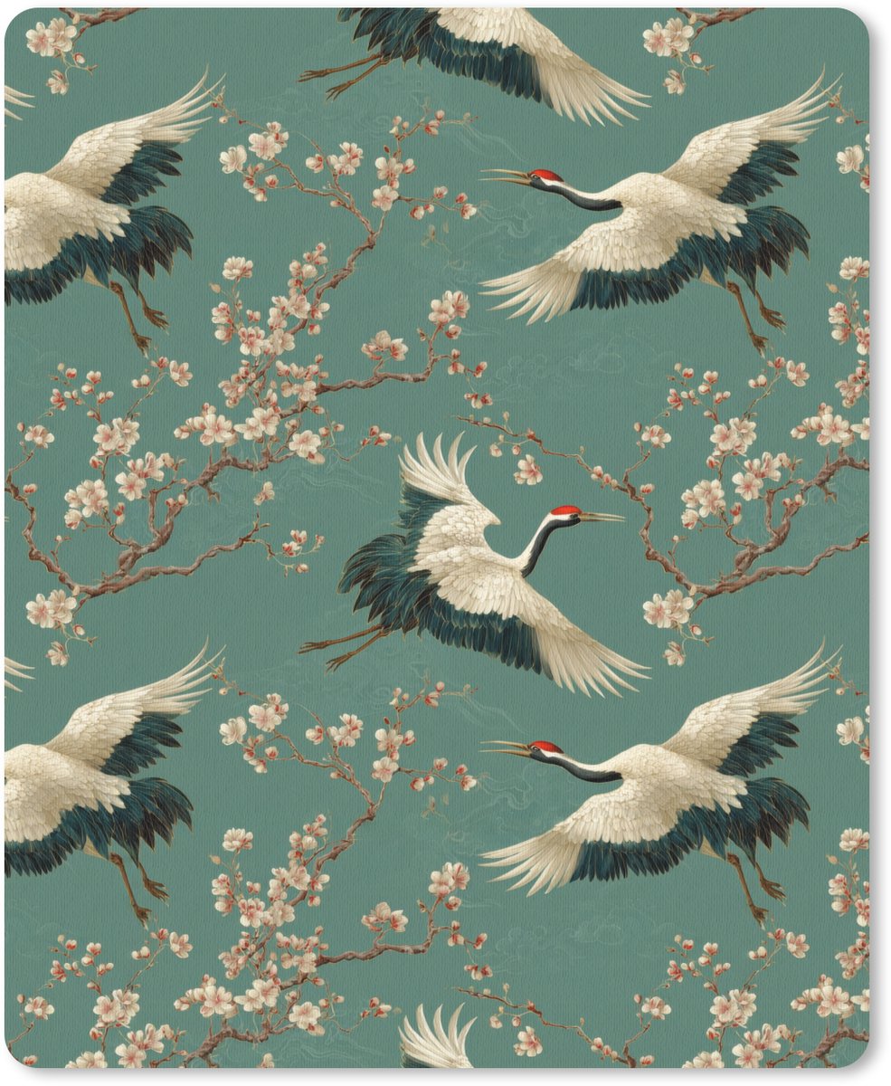 Muismat 12x16 cm - Mousepad Kersenbloesem - Kraamvogels - Groen - Muismatten