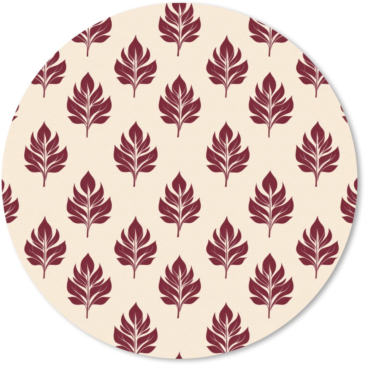 Muismat rond 20x20 cm - Mousepad Botanisch - Patroon - Bordeaux - Ronde muismatten