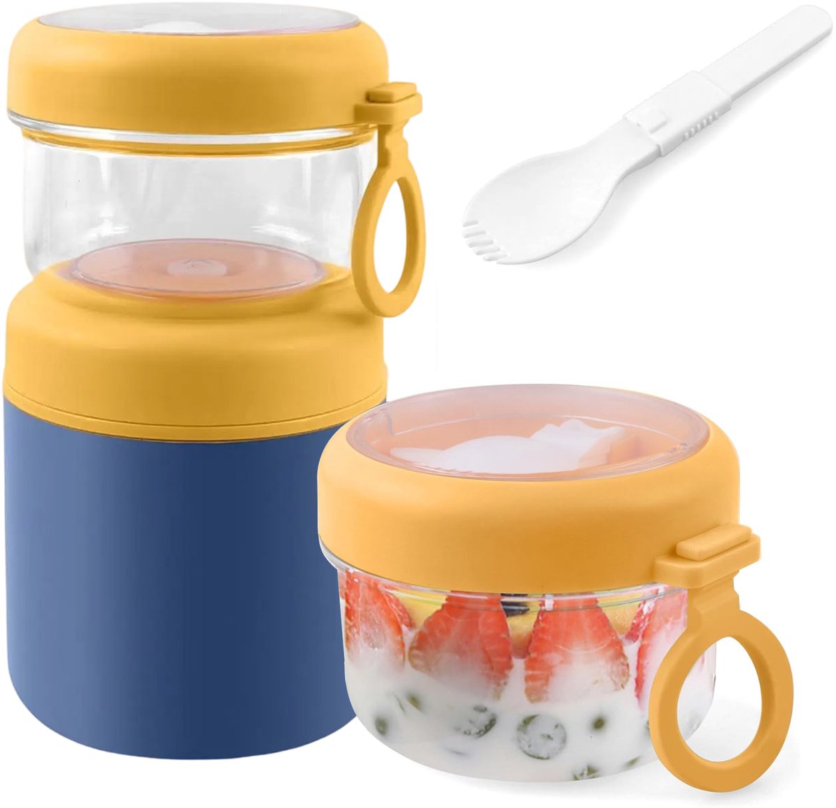 GOODEVN RVS Yoghurtbeker 860 ml - Lekvrije Ontbijtbeker met Lepel - Isolerende Soepbeker voor Overnight Oats & Lunch - Vaatwasserbestendig - Geel