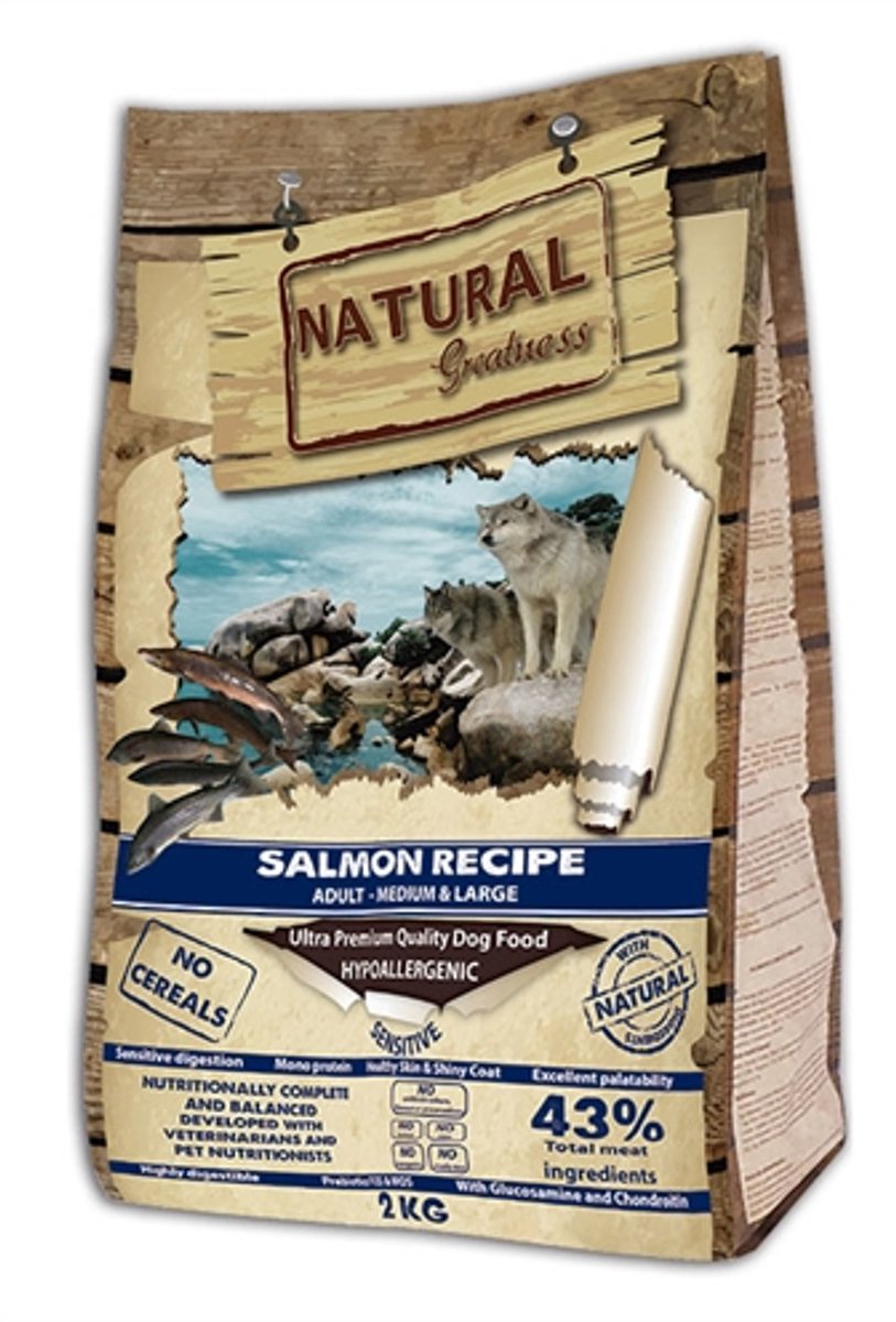 Natural greatness Hondenvoer Natural Greatness - Zalm Sensitive Graanvrij - 2 kg Hypoallergeen, Voor Gevoelige Spijsvertering