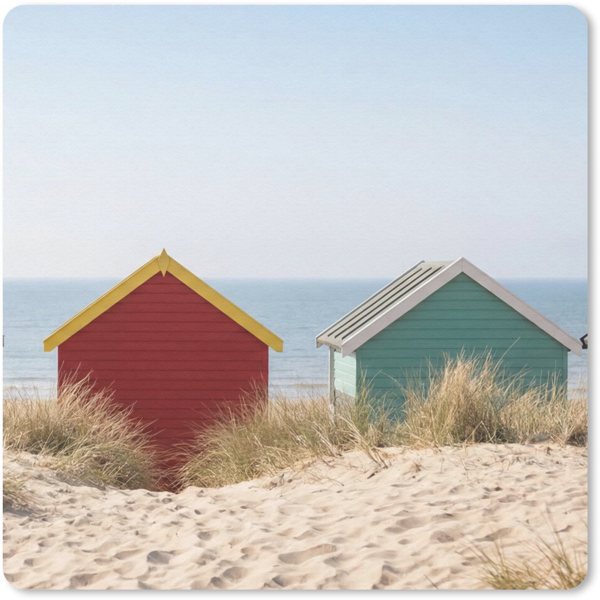 Muismat 20x20 cm - Mousepad Strand - Huisjes - Kleurrijk - Duinen - Muismatten