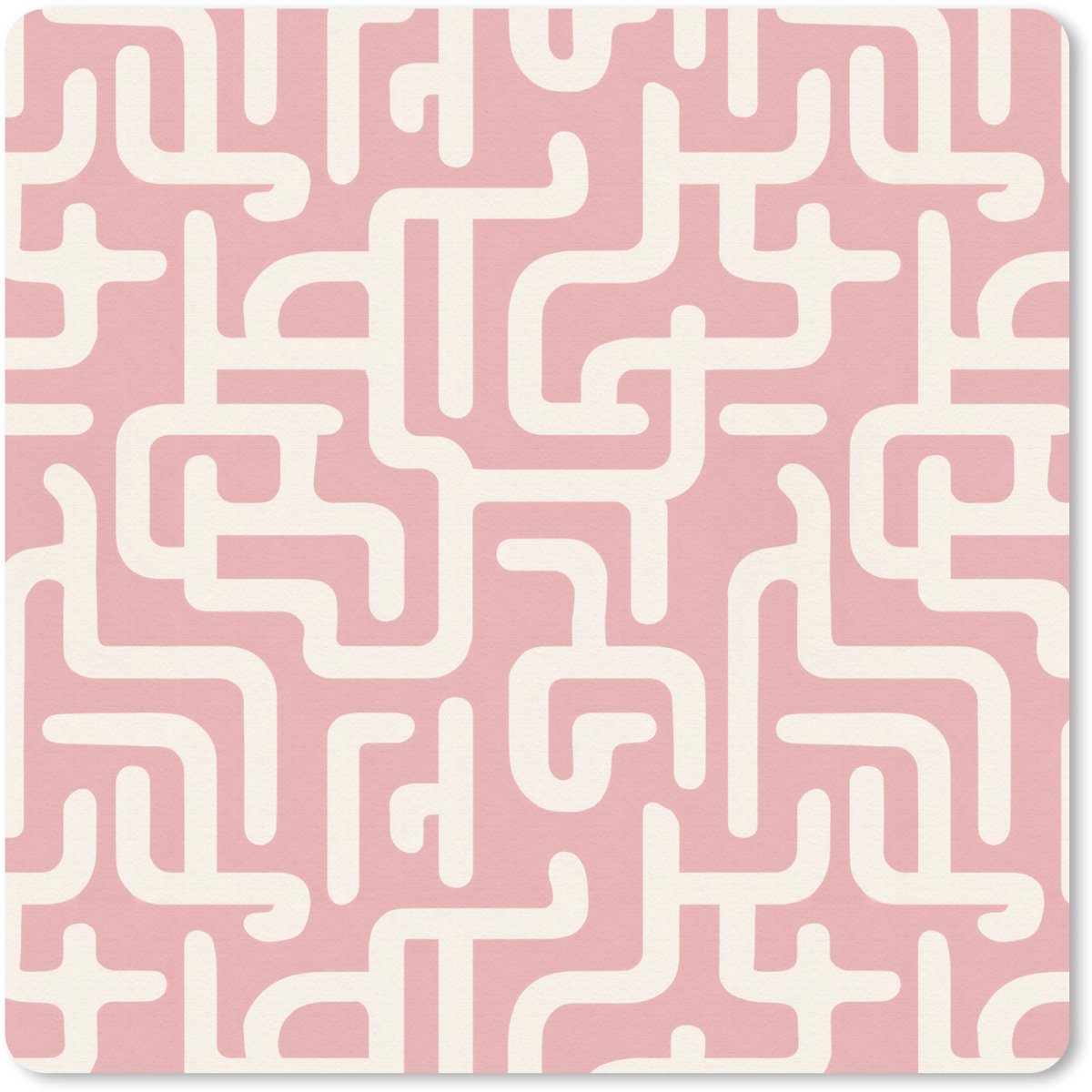 Muismat 20x20 cm - Mousepad Doolhofpatroon - Roze - Wit - Abstract - Muismatten