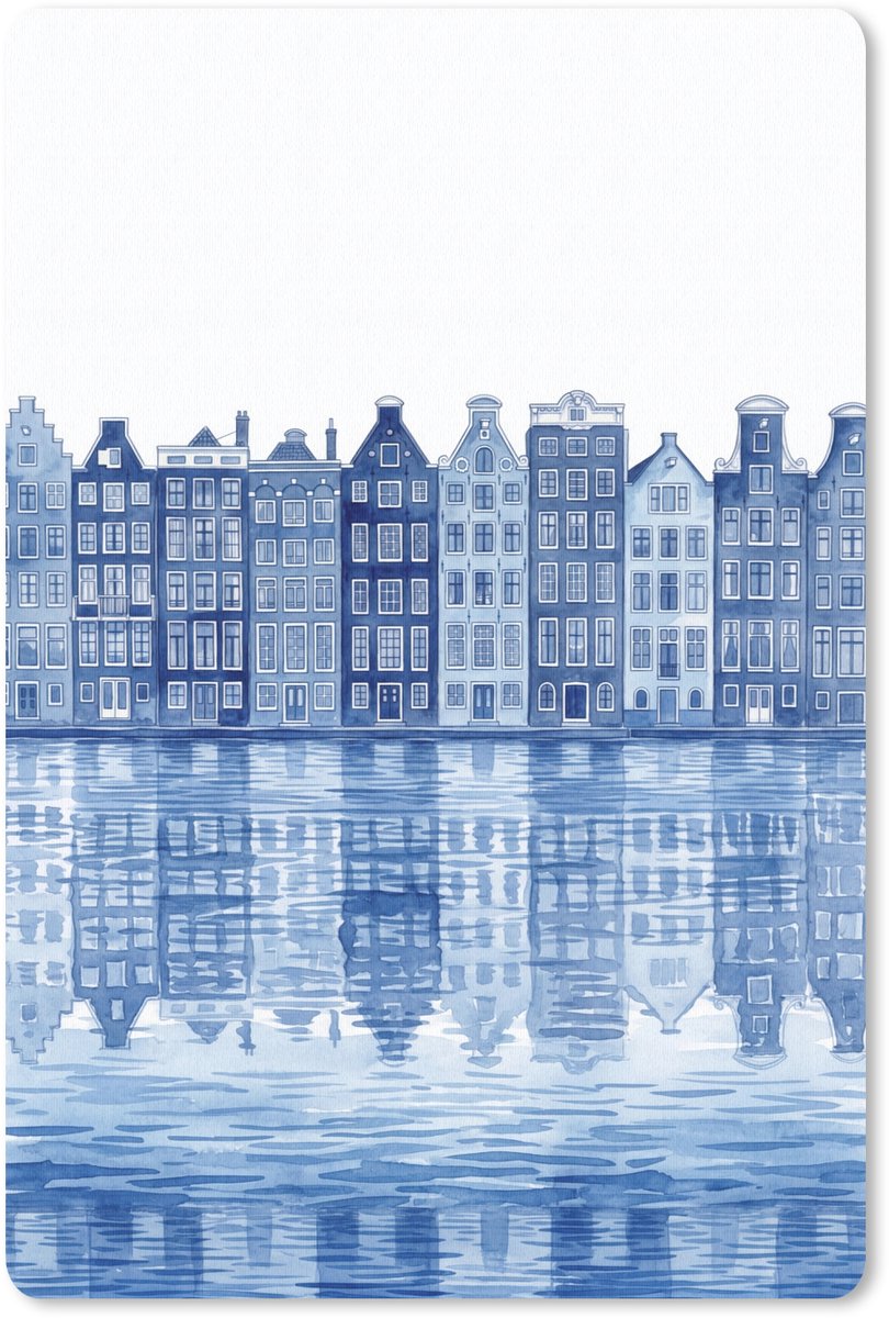 Muismat 13x20 cm - Mousepad Aquarel - Grachtenpanden - Delfts - Blauw - Muismatten