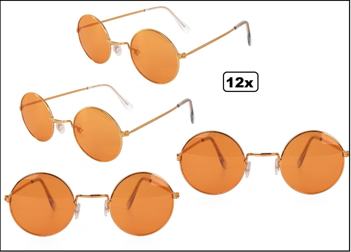 12x Uilebril oranje glas - John Lennon bril - 60s and 70s - Koningsdag WK thema feest hippie bril