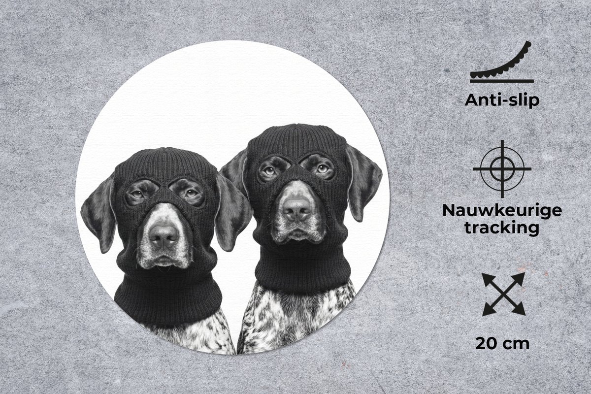 Muismat rond 20x20 cm - Mousepad Honden - Bivakmuts - Zwart - wit - Ronde muismatten