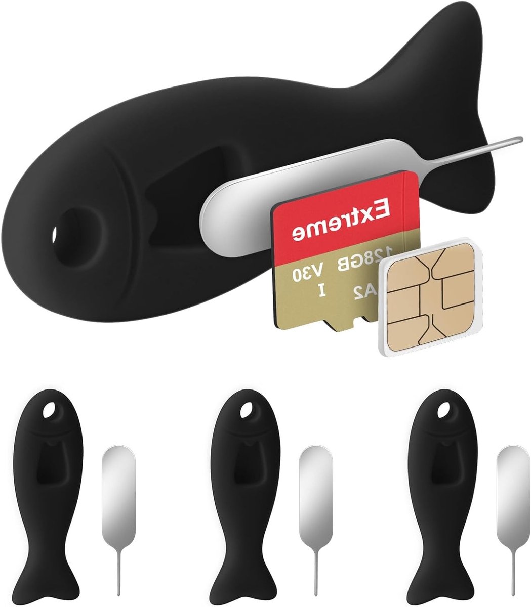 Set van 4 SIM-kaart verwijdertools met geïntegreerde opslag - inclusief ejectiepennen en naaldopener voor iPhone (4 stuks, zwart)