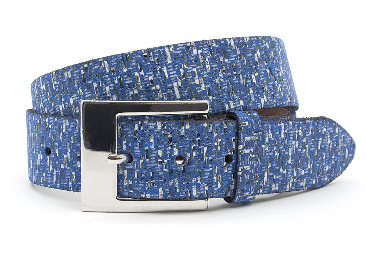Dames riem blauw tweed - 4 cm breed - Leer - Jeans riem - Casual - Maat 90