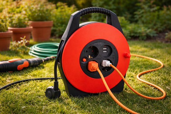 Benson Kabelhaspel - rood - 10 meter - 4x geaarde stopcontacten