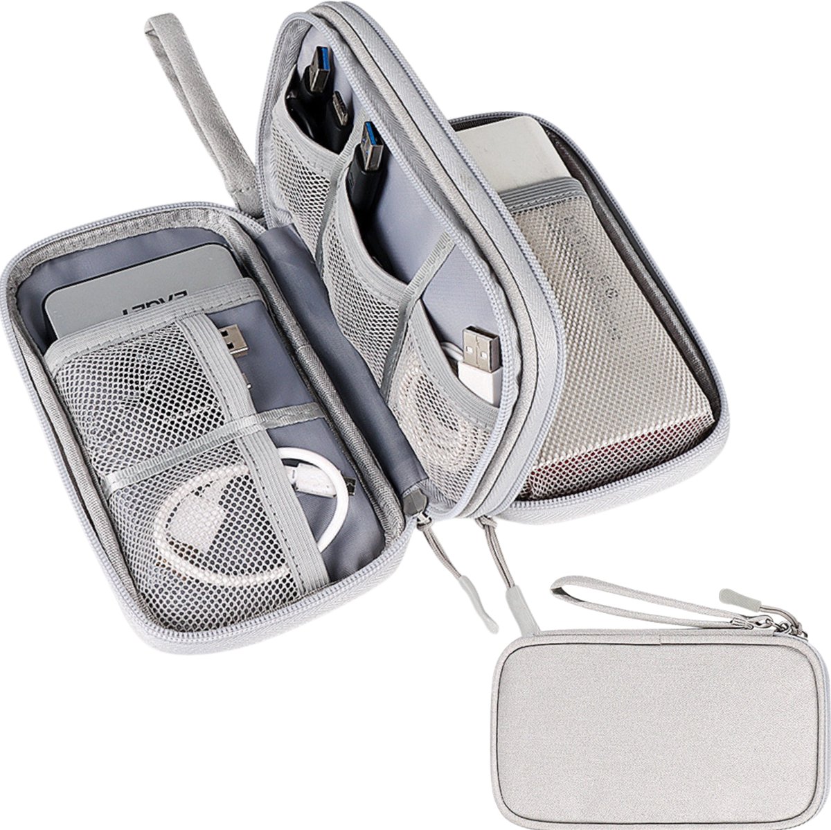 Tamarow Kabel Organiser Tas - Kabeltas - Electronica Organizer Etui - Opbergtas voor Kabels en Accessoires - Klein - Grijs