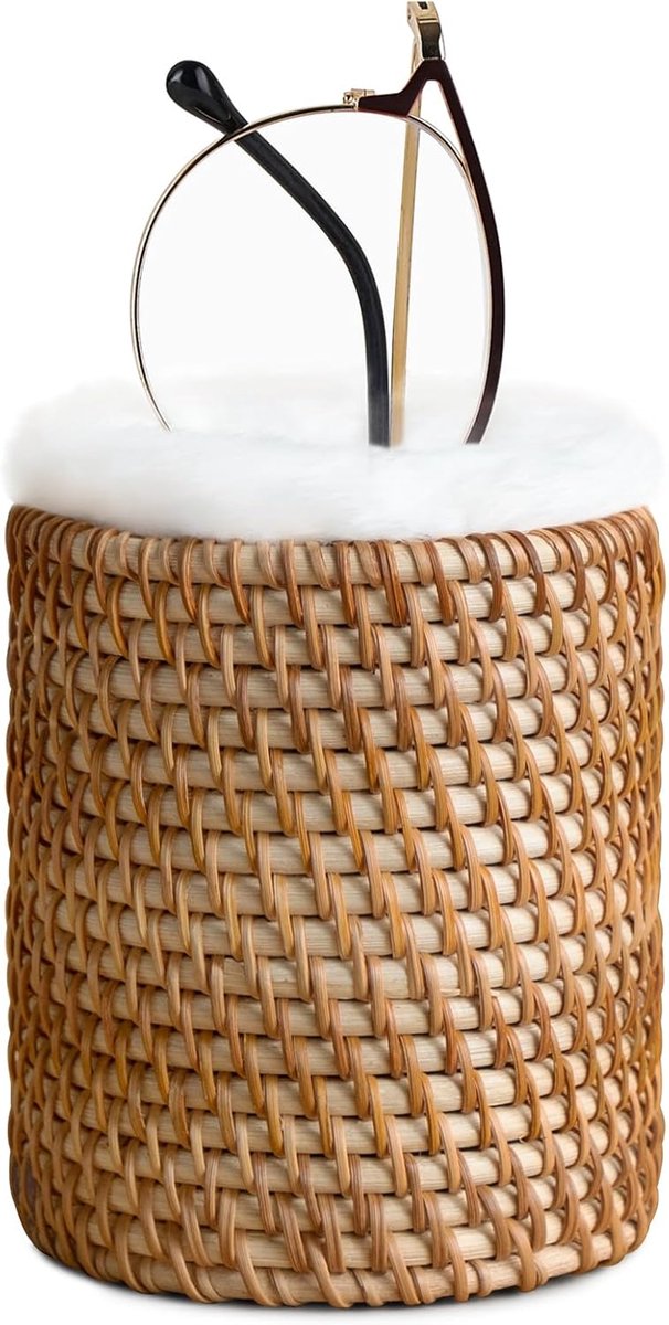 Glazenhouder voor Bedzijde - Rattan - Plush Padded Beschermende Brilstandaard voor Meerdere Brillen - Brilorganizer voor Kantoor, Bureau, Tafel
