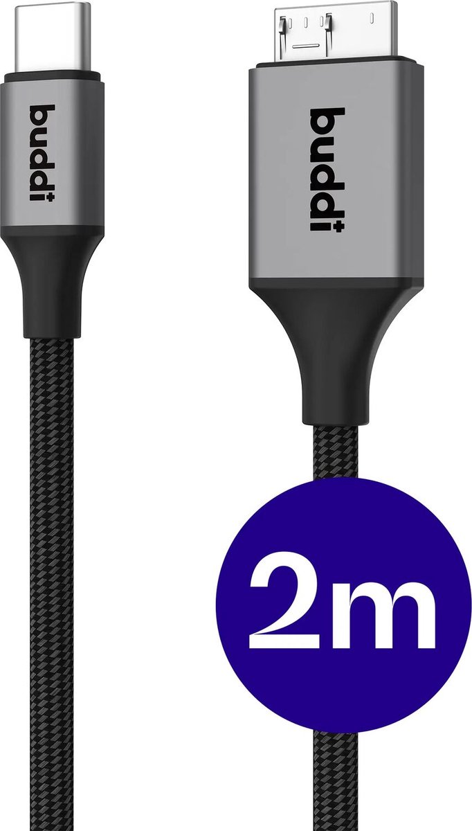 Buddi Flex USB-C naar Micro-B Kabel 12W Fast Charge 2M Zwart