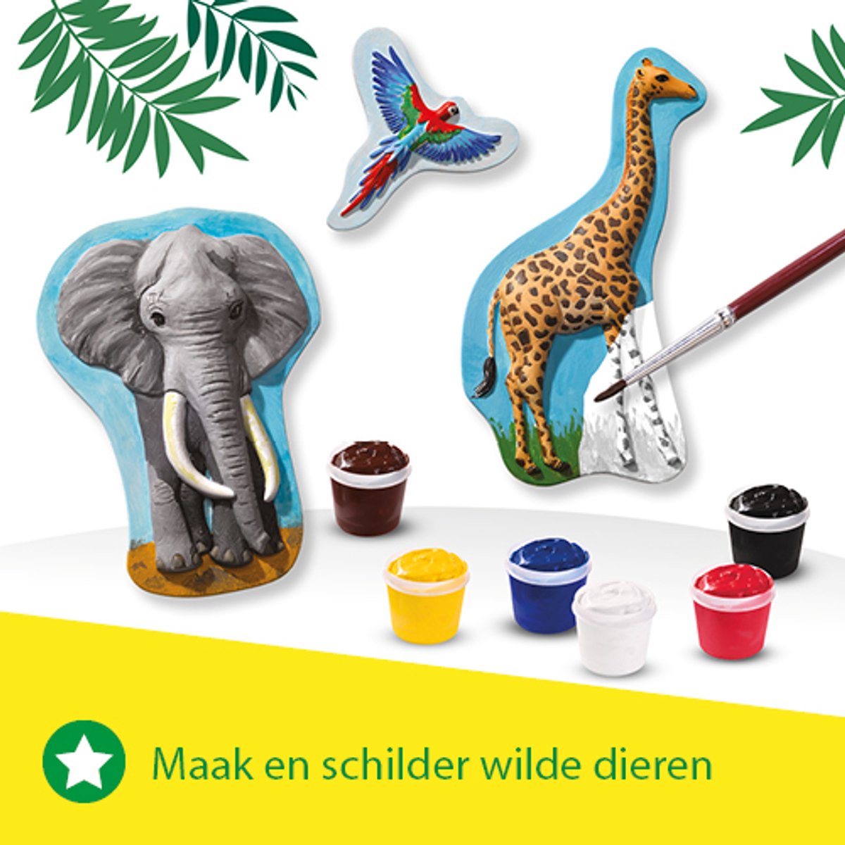 SES Creative - Gieten en Schilderen - Dieren - gips gieten - maak een giraffe, gorilla, panda en meer - met vormpjes, gips, verf en penseel — afbeelding 6