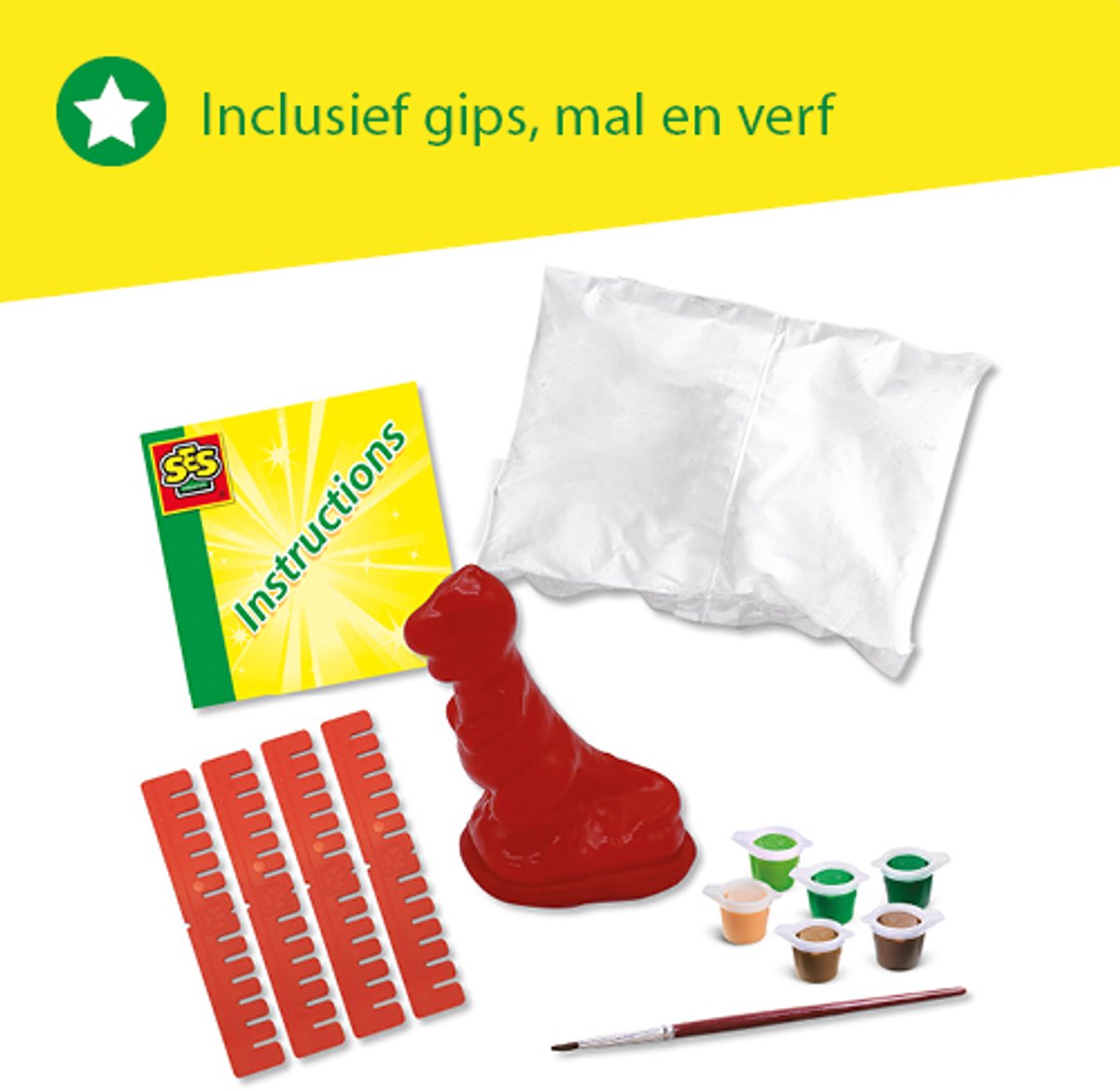 SES Creative - Gieten en schilderen - T-rex dino - sneldrogend - met gietmal, houder, gips, verf en penseel - knutselen jongens - Dinosaurus Speelgoed — afbeelding 2