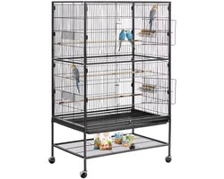 VEVOR Vogelkooi, 80x52x132cm, Smeedijzeren Volière met Zitstokken, Lade en Plastic Voerbakjes, Wielen, Vogelhuisje voor Papegaaien, Koolmezen, Valkparkieten en Kanaries