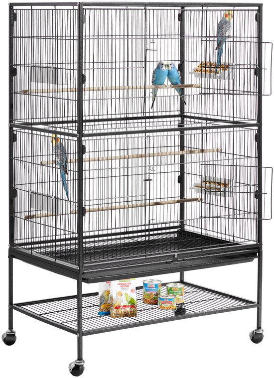 VEVOR Vogelkooi, 80x52x132cm, Smeedijzeren Volière met Zitstokken, Lade en Plastic Voerbakjes, Wielen, Vogelhuisje voor Papegaaien, Koolmezen, Valkparkieten en Kanaries