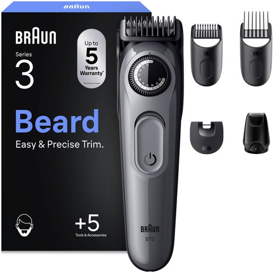 Braun Baardtrimmer Series 3 BT3560 +5 Tools - Scherp Scheerblad - 40 Lengtes - Grijs