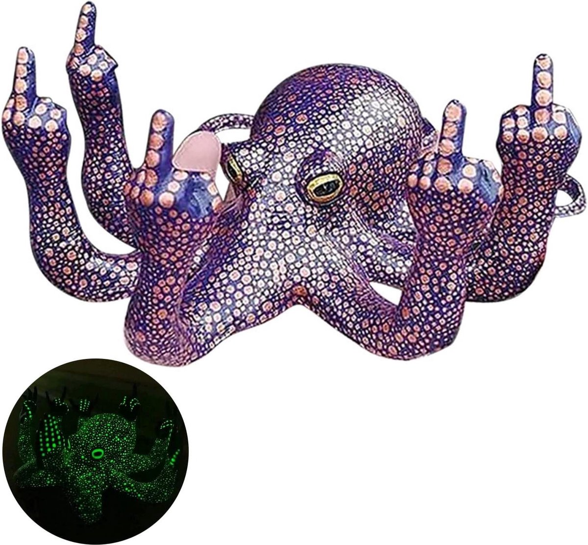 Octopus Standbeeld - Octopus Beeldje - Desktop Decoratie - Lichtgevend in het Donker - 13x12x6cm - Paars