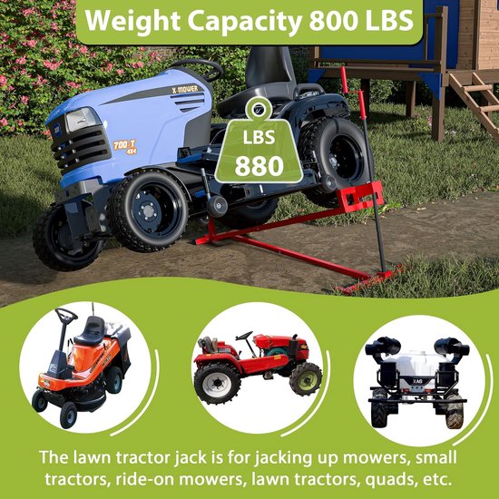 Rijgrasmaaier Hefkrik - Trekker Lift Jack - Onderhoud Zitmaaier - Inclusief Elektrische Connector - 800 Lbs Capaciteit - Rood — afbeelding 3