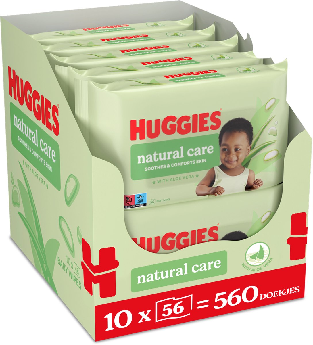 Bol.com Huggies billendoekjes - Natural Care - 10 x 56 stuks - 560 doekjes - billendoekjes met Aloe Vera - Voordeelverpakking aanbieding