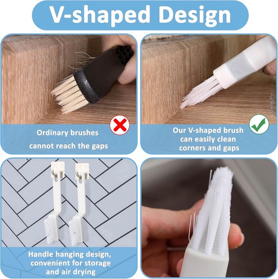Voegenreiniger Borstel Set - Hoek Reiniger - Schoonmaken van Voegen - V-Vormig Ontwerp - 6 Stuks - Zwart — afbeelding 4