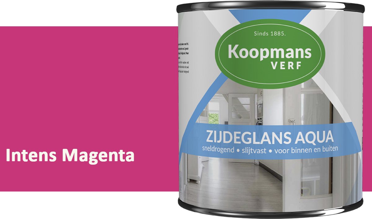 Koopmans Zijdeglans Aqua Lakverf – Zijdeglans houtlak voor kozijnen, deuren en meubels – Binnen & buiten – Watergedragen en sneldrogend – Intens Magenta – 750 ml