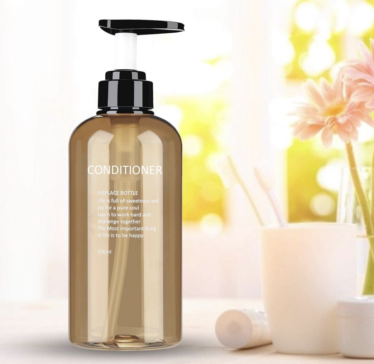 Set van 3 500 ml shampoofles, pompdispenser, lege plastic zeepdispenser, fles met pomp voor badkamer, keuken of hotel, navulbare vloeistofdispenser voor lotion, douchegel en spoeling, barnsteen