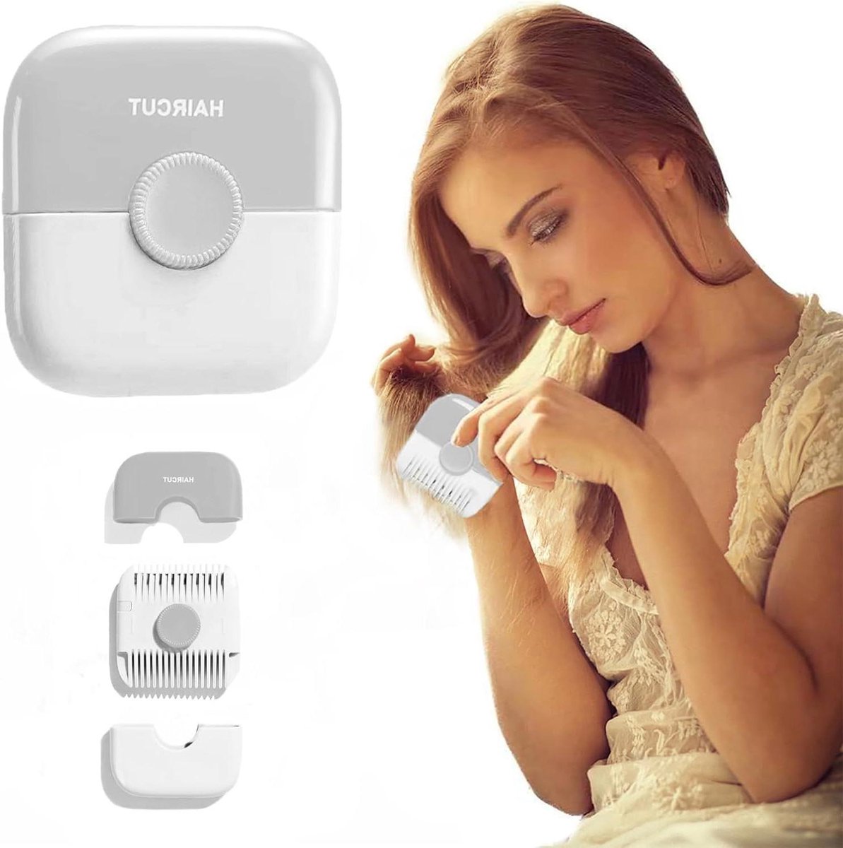 Haartrimmer voor kinderen, 2-in-1 haarscheermes snijkamgereedschap, tondeuse haartrimmer met gespleten uiteinde, ponytrimmer, gespleten haartrimmer voor vrouwen (grijs)