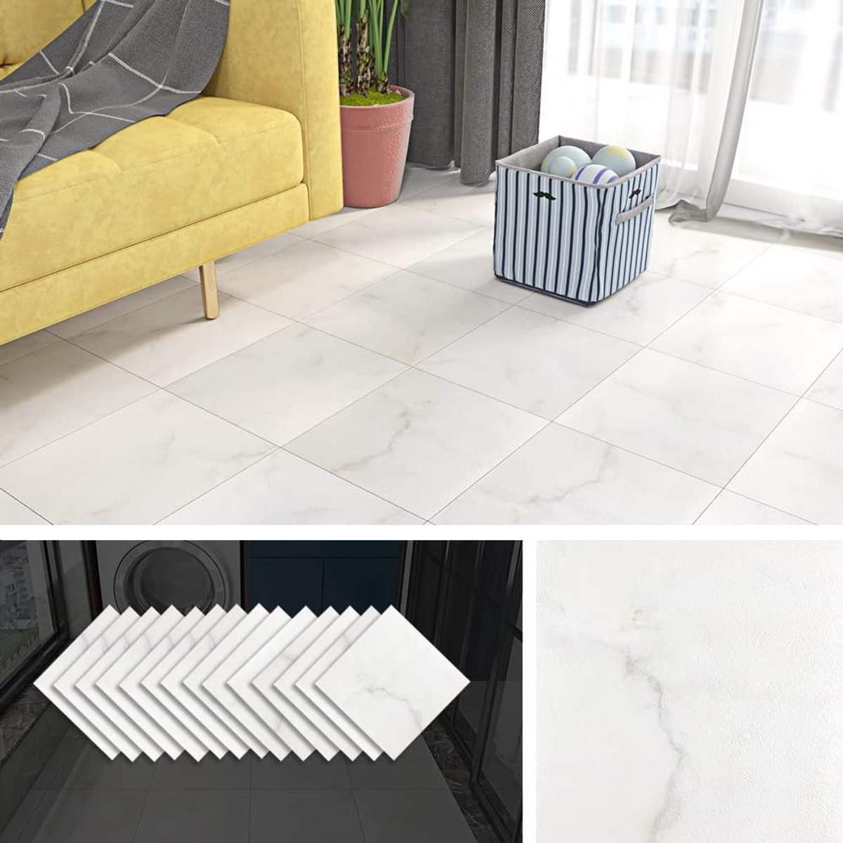 Livelynine 32 tegels, pvc-vloerbedekking, zelfklevend, badkamer, vinylvloer, tegellook, be