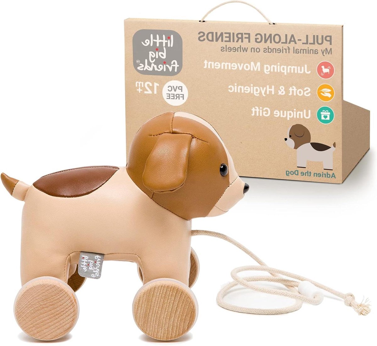 Voortrek Vriendje - Trekspeelgoed Baby - Motorische Ontwikkeling - Zacht Hypoallergeen Materiaal - 9.5x19.5x14.5 cm - Hond
