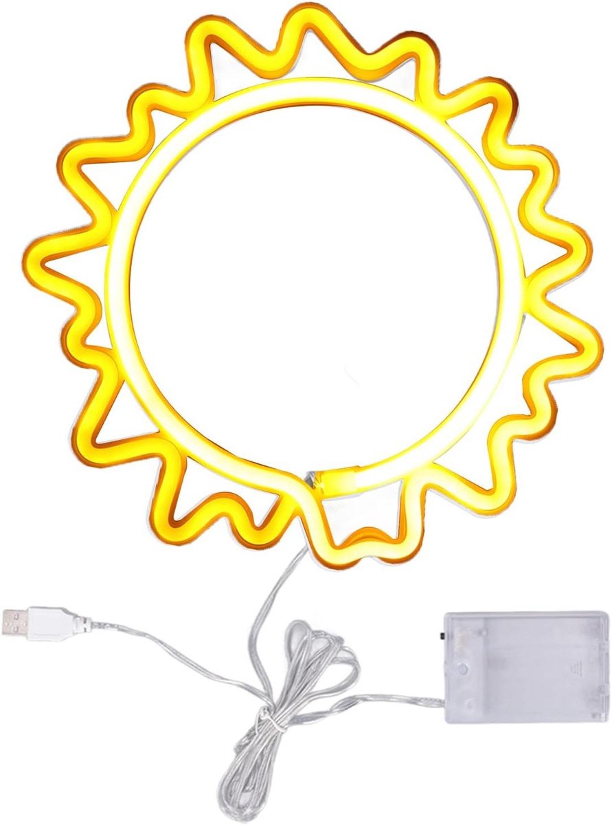 Zon Neon Lamp - Decoratieve Verlichting - Wanddecoratie Kamer - Veilig Materiaal Geen Glas - 27 x 27 cm - Wit