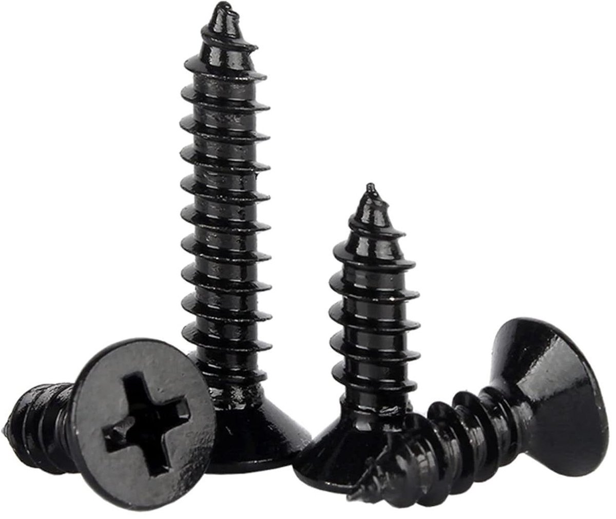 Houtschroeven Platte Kop - Verzonken Schroeven - Houtbewerking Klussen - Zelfborend Ontwerp - M3x10mm 50 Stuks - Zwart Verzinkt
