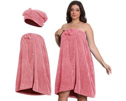 Badjas voor dames in grote maten (XXL-XXXXL), inclusief hoofddoek, extra grote douche- en spa-badjas, comfortabel en verstelbaar ontwerp, sneldrogend, afmetingen 82,68 x 31,5 inch, roze