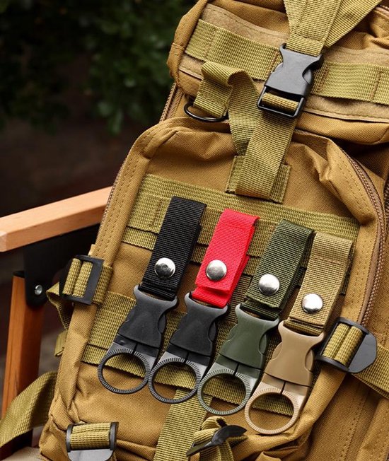Set van 12 flessenhouders voor aan de riem, zwarte nylon flessenhouderclips, flessenhouder voor aan de tas, karabijnhaak flessenhouder set, waterfleshouder gespen, waterfleshaak voor buiten — afbeelding 4