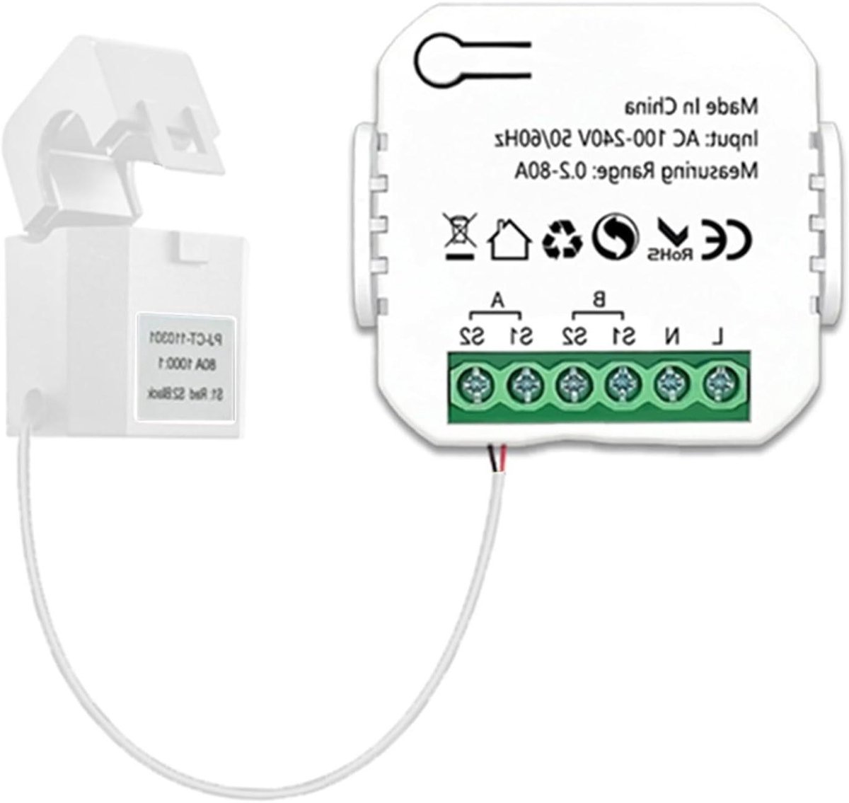 Slimme Energiemeter - Stroommeter WiFi - Energie Verbruik - Bidirectioneel Met Klem - 80A Power Monitor - Wit