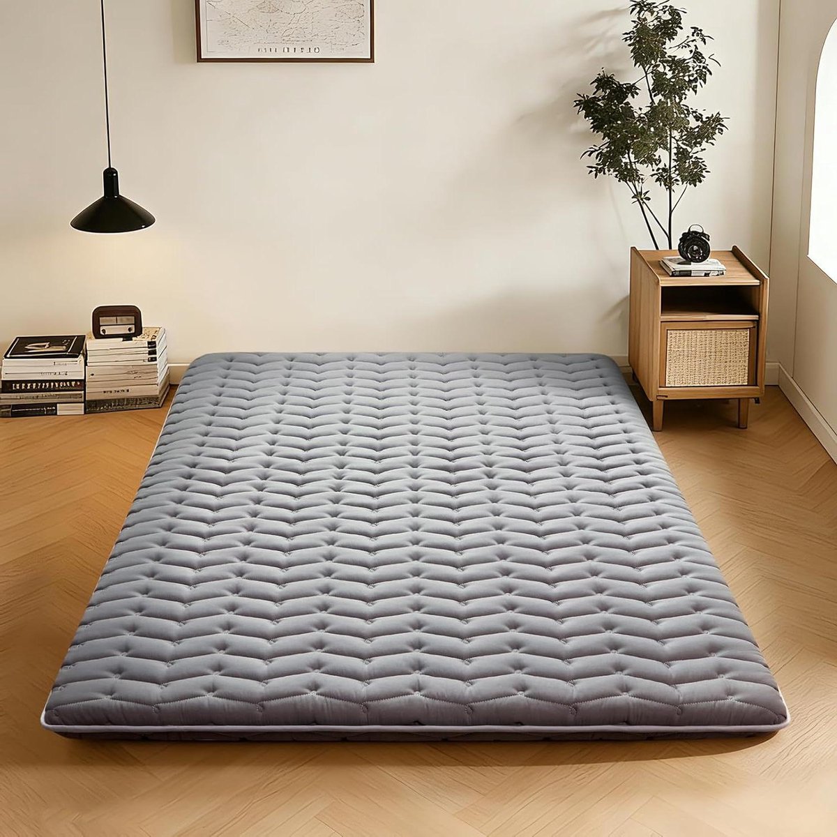 Japanse futonmatras - Vloermatras slaapkussen - Comfortabel slapen - 9-laags schuimstructuur - Queen 80x60 inch - Donkergrijs