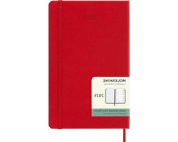 Weekplanner Moleskine 2025, 12 maanden, 13 x 21 cm, vaste omslag, scharlakenrood + pen en bladwijzer
