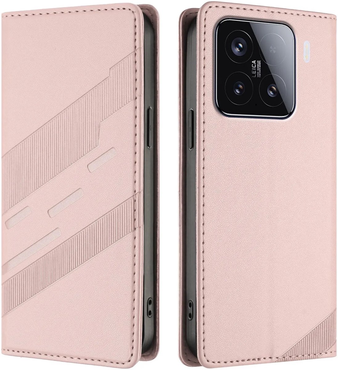Hoesje geschikt voor Xiaomi 15 - Phonesta Embossed Lines Book Wallet Case - Roze