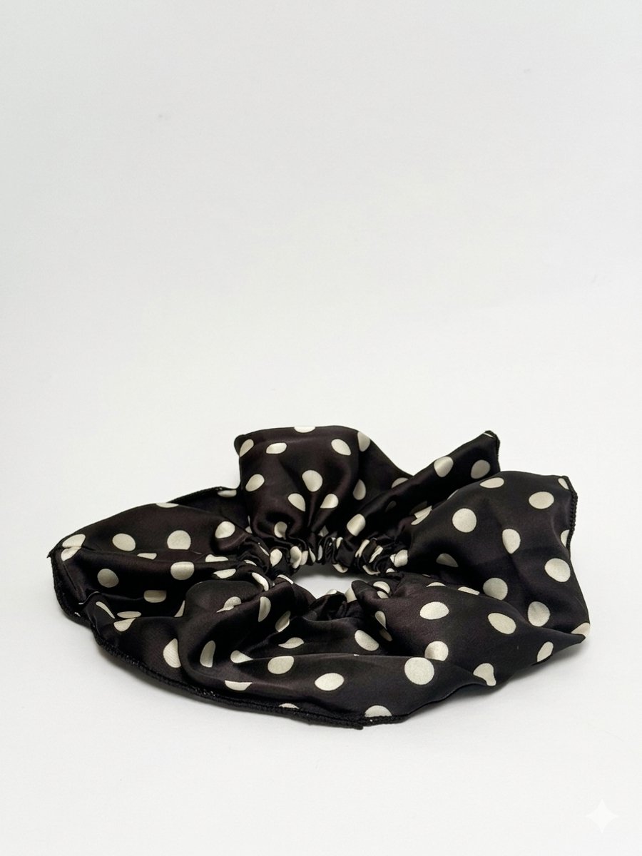 Beau by Ava Scrunchie Satijn Polkadot Zwart-Wit